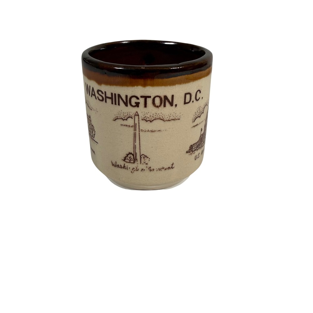 Vintage Washington DC Souvenir Mug OS 3.5in Travel Landmarks Brown Cream Retro